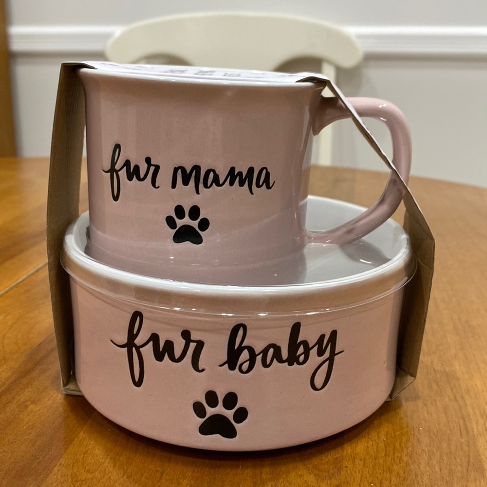 NWT.  Dayna Lee Collection, 2-piece, ceramic mug and dog/cat bowl set.